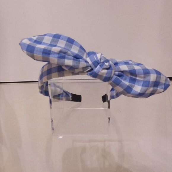 Light blue gingham Alice band with bow - Picture 1 of 2